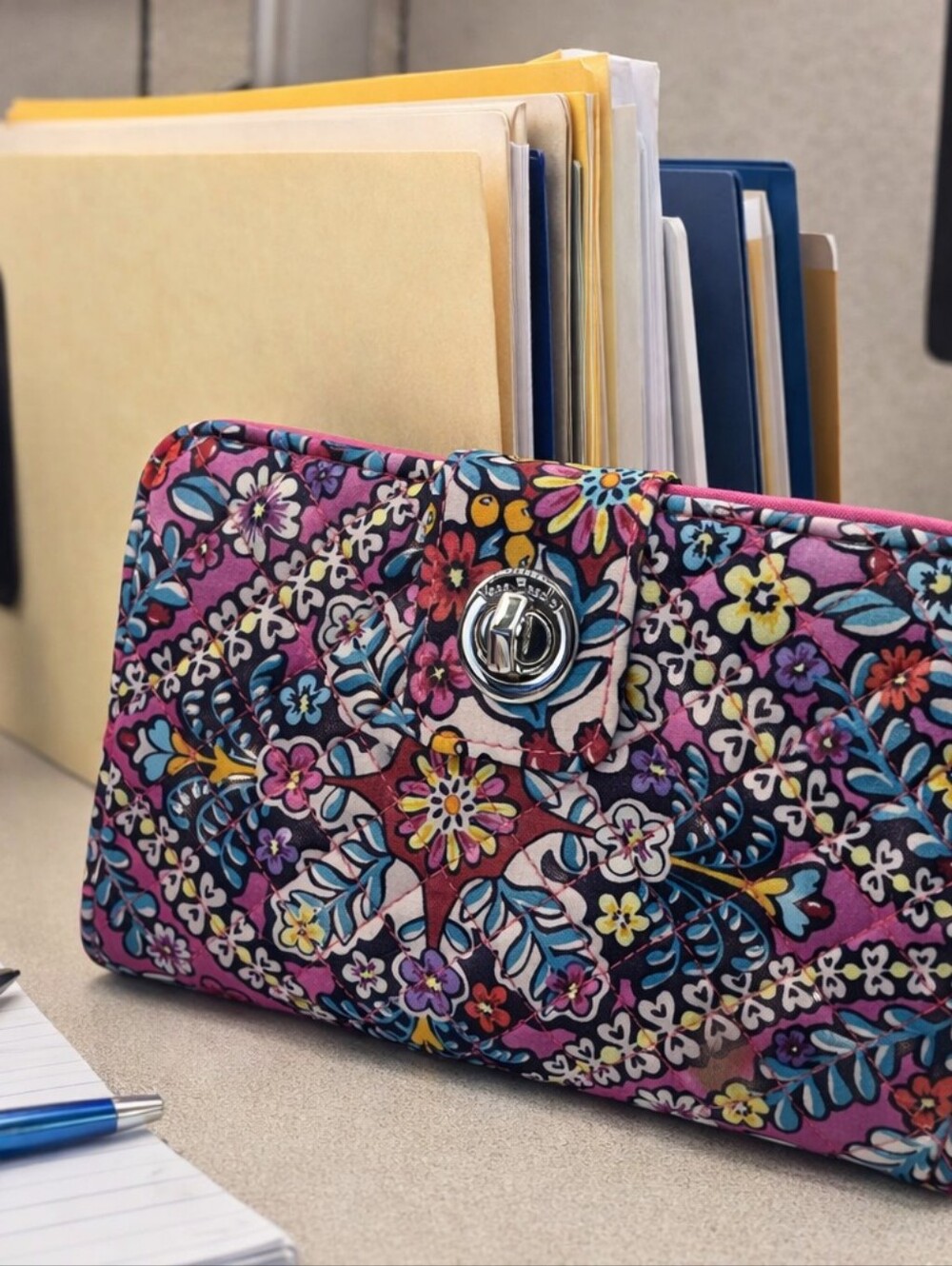 Vera Bradley RFID Turnlock Zip Around Wallet Kaleidoscope Floral Quilted